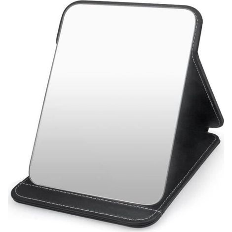Tragbarer Kosmetikspiegel – Klappbarer Schreibtischspiegel Aus Leder – Schwarz – 20,5 X 15,5 Cm