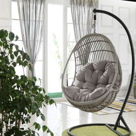 Rundes Hängesesselkissen (grau) – 120 X 86 Cm – Grau – Abnehmbarer Bezug. Sessel Nicht Im Lieferumfang Enthalten.
