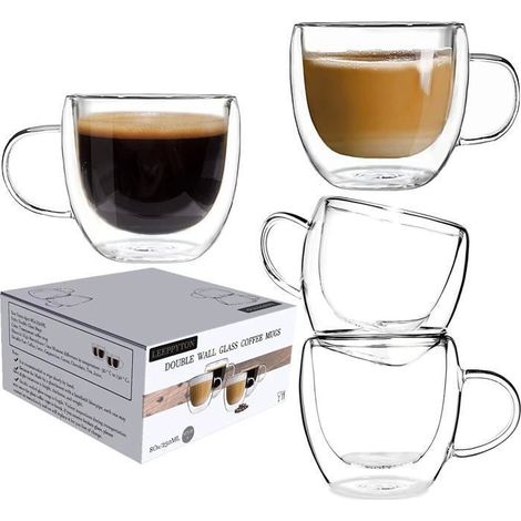 Doppelwandiger Glasbecher, Kaffeebecher Aus Borosilikatglas Mit Henkel Für Tee, Cappuccino, Milch, Saft, 4er-set (150 Ml)