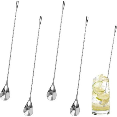 4-teiliges Cocktaillöffel-set Aus Edelstahl, 30 Cm Lange Spiralförmige Rührlöffel Mit Mehrfarbigen Griffen