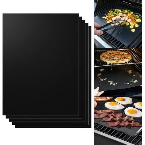 (schwarze) Grillmatte – Xcsource – Hs910 – 5 Stück – Antihaftbeschichtung – Wiederverwendbar – Pfoa-frei