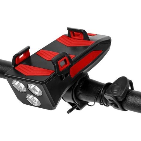 Lixada – Multifunktionale 4-in-1-fahrradlampe, 400 Lumen – Rot – Handyhalterung – Hupe – 2000-mah-akku