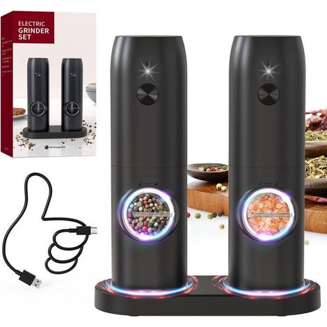 Potentforce Usb 2er-pack Elektrische Pfeffermühle Mit Ständer. Elektrisches Salz- Und Pfefferstreuer-set Mit Einstellbarem Mahlgrad.