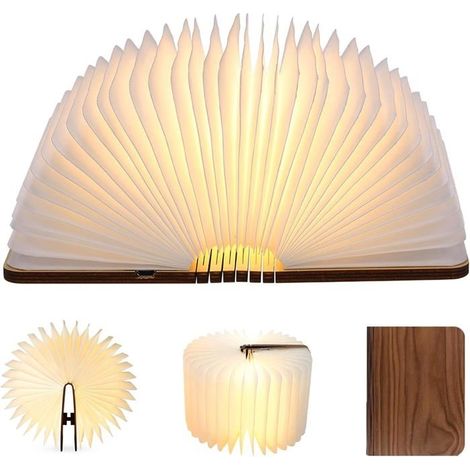 Faltbare Led-buchlampe Aus Holz, Led-schreibtischlampe Aus Schwarzem Walnussholz, Usb-wiederaufladbares Nachtlicht (9 X 12 X 2,5 Cm)