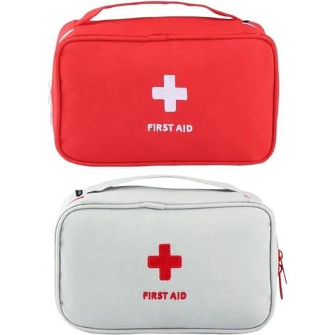 2-teiliges Leeres Erste-hilfe-set, 230 X 130 Mm Reisemedikamenten-set, Tragbare Medikamentenaufbewahrungstasche (rot/grau)