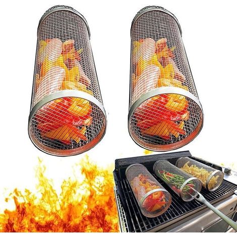 Gemüsekorb Aus Edelstahl Für Den Grill – Rollbares Design – Zum Garen Von Fleisch Und Gemüse – 30 X 9 Cm, 2er-set