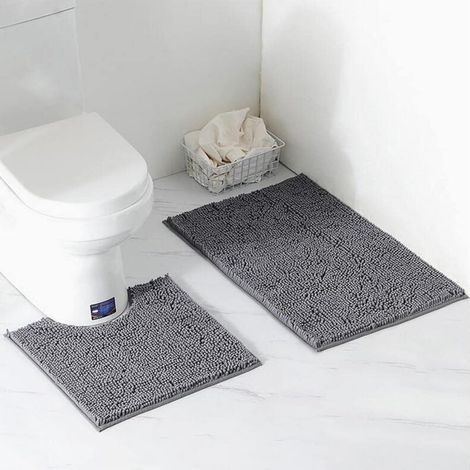 2-teiliges Badematten-set, Wc-sockel-set, Rutschfeste Badematte, Wasserabsorbierend, Badematte, U-förmige Wc-sockelmatte, Teppich (grau)