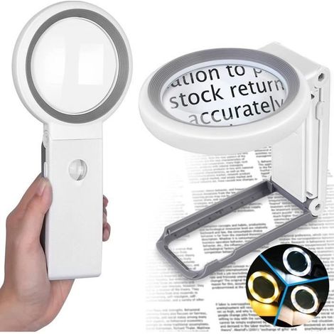 Leselupe, Handlupe Mit Beleuchtung, Ständer Und 18 Leds, 10- Bis 30-fache Tischlupe Mit Klappständer Zum Lesen