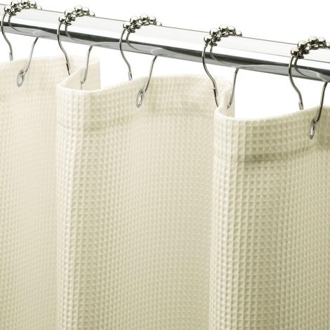 Beige Duschvorhang, 120 Cm X 180 Cm, 1 Stück, Polyester Mit Metallkugelring, Duschvorhang Für Badezimmer, Waffelpiqué-duschvorhang