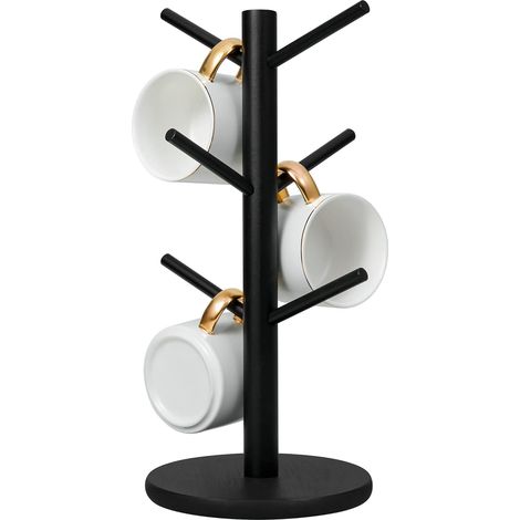 Freistehender Schwarzer Kaffeetassenhalter Mit 6 Haken, Kaffeetassenhalter, Becherhalter, Schlüsselhalter Und Schmuckhalter.
