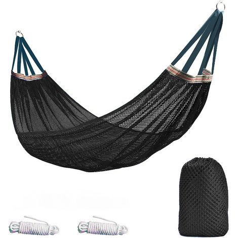 Outdoor-hängematte Mit Ice-silk-netzgewebe, Schwarz, 260 X 130 Cm, Kippsichere Campinghängematte, 1 Stück