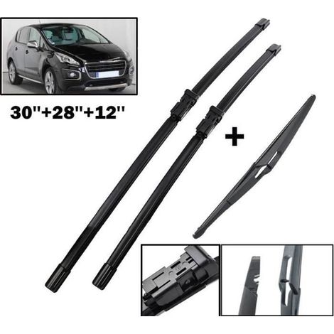(schwarz) Satz Mit 3 Scheibenwischern (vorne + Hinten) Für Peugeot 3008 Mk I 2009 2010 2011 2012 2013 2014 2015 2016