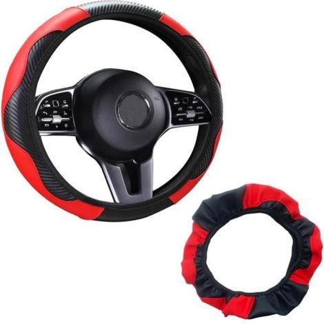 Lenkradbezug (schwarz, Rot) – Universal – Schwarz/rot – Mikrofaserleder – 37–38 Cm – Rutschfest