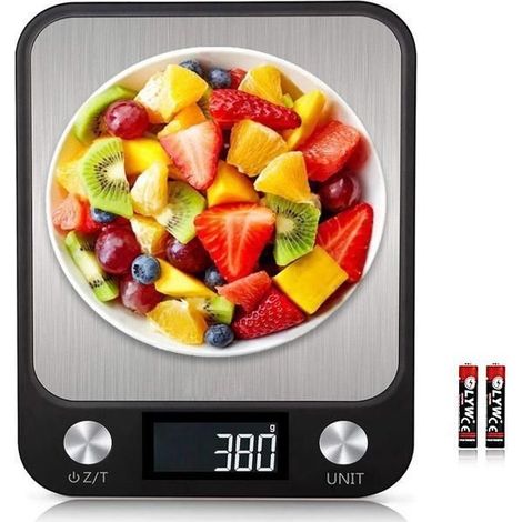 (schwarz) Elektronische Küchenwaage, 15 Kg/1 G Genauigkeit – Hintergrundbeleuchtetes Led-display – 7 Einheiten – Lebensmittel-, Küchen- Und Backwaage