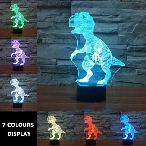 (schwarz) Led-nachtlicht Für Kinder, 3d-dinosaurierlampe, Nachttischlampe Mit 7 Wechselnden Farben Für Wohnzimmer Und Schlafzimmer