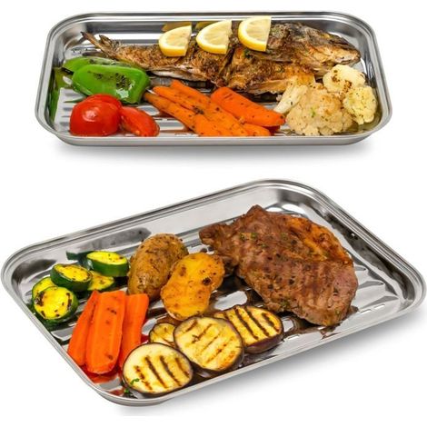 Grillkorb-set, 2er-pack – Grillkörbe Aus Edelstahl – Grillschale Für Gemüse Und Fleisch Mit Löchern