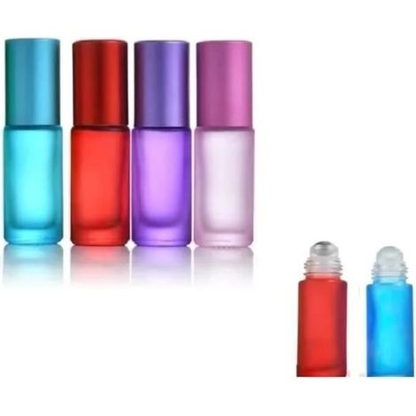 Leere Roll-on-flaschen Aus Farbigem Glas, 4 Stück, Je 5 Ml Inhalt, Mit Kugelverschluss.