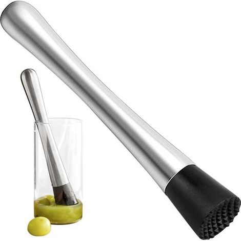 21 Cm Langer Cocktailstößel Aus Edelstahl Mit Geriffeltem Nylonkopf Und Fruchtmischer