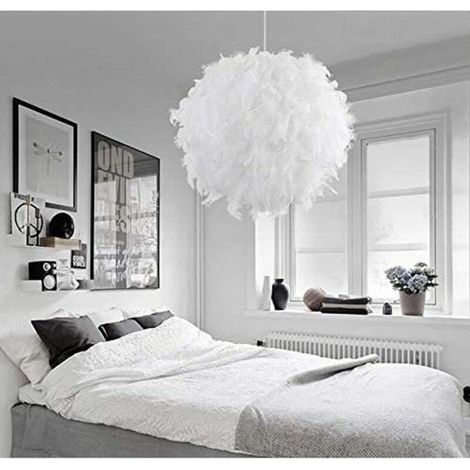 Moderne Weiße Feder-pendelleuchte, 30 Cm – Lampenschirm Für Wohn- Und Schlafzimmer – E27-fassung – Höhe 30 Cm – Verstellbare Kabellänge 100 Cm
