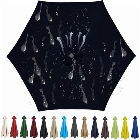 Ersatz-sonnenschirm Mit 6 Streben, Sonnensegel Aus Polyestergewebe (200 Cm, Schwarz)