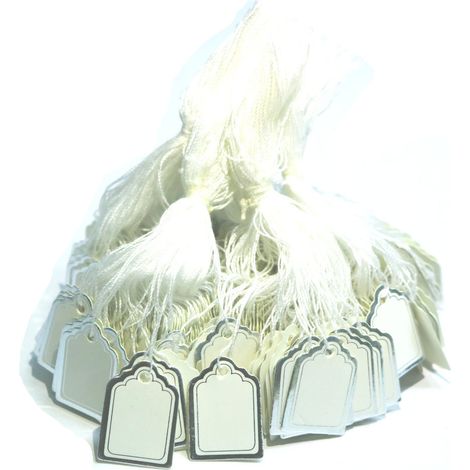 Silber – Packung Mit 500 Weißen Preisschildern Für Schmuck, Kleidung, Informationen, Geschenkkarten, Quadratische Papierpreisschilder Mit Umhängeband