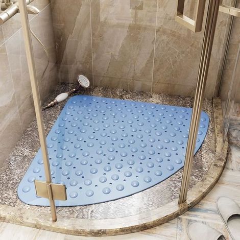 Rutschfeste, Massierende Und Antibakterielle Duschmatte, Dreieckige Form Mit Abflussloch, Geeignet Für Dusche Oder Badewanne, 54 X 54 Cm, Blau.