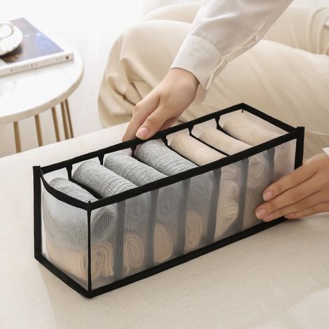 Schwarze Aufbewahrungsbox Für Dessous Mit 7 Fächern Und 1 Faltbarem Schubladeneinsatz, Ideal Für Zuhause, Ankleidezimmer Und Reisen.