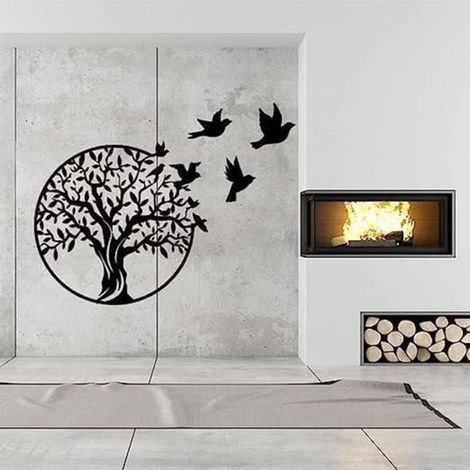 49 Cm Große Wanddekoration Aus Metall, Lebensbaum, Runde Metallwanddekoration, Für Schlafzimmer, Garten, Schwarz