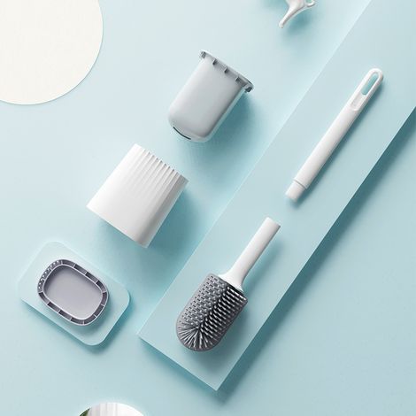 Weiche Und Hygienische Silikon-toilettenbürste Mit Wandhalterung – 1 Stück, Flaches Design Und Leicht Zu Reinigen Fürs Badezimmer