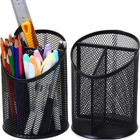 Zwei Runde Schwarze Stiftehalter, Je 10,5 X 10,5 X 14,5 Cm, Geeignet Für Den Einsatz Im Büro, Zu Hause Und In Der Schule.