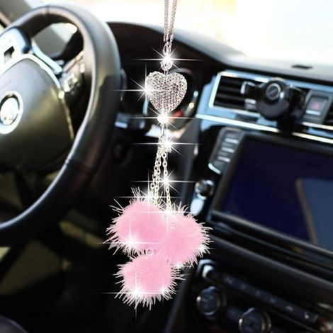 Kristall-auto-rückspiegel-anhänger, Herz- Und Fellanhänger, Glitzer-autoaccessoires – Strass-charm