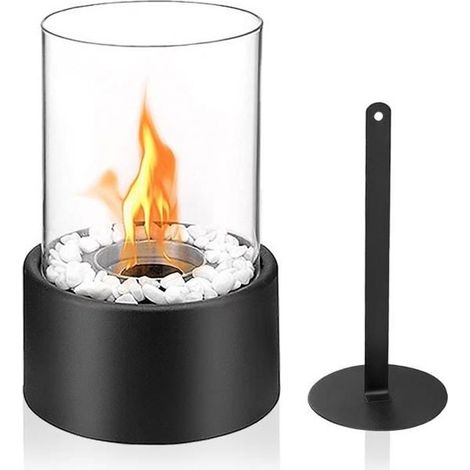 (schwarzer) Bioethanol-tischkamin, Tragbarer Tischkamin Mit Ziersteinen Und Feuerlöscher, 16 Cm X 27 Cm (höhe), Schwarz