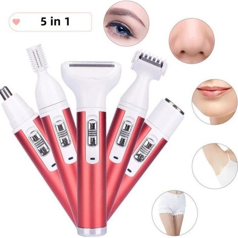 5-in-1 Elektrischer Epilierer Und Rasierer Für Damen: Schmerzfreier Rasierer Mit 5 Flexiblen Scherköpfen, Wiederaufladbarer, Kabelloser Haarschneider – Pink