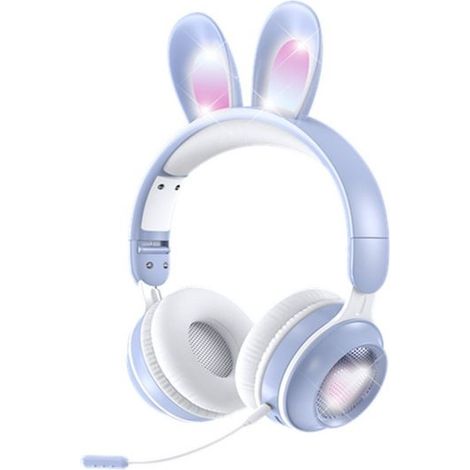 Kabelloses Rgb-gaming-headset Mit Hasenohren, Mikrofon Und Niedlichem Bluetooth-kopfhörer Für Mädchen Und Kinder – Blau