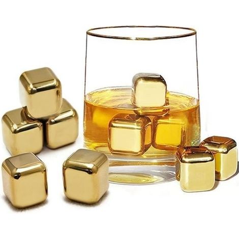 10 X Goldene Edelstahl-whiskysteine, Wiederverwendbare Eiswürfel Aus Metall Für Whisky, Wein, Gin Und Tonic