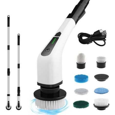 8-in-1 Elektrische Reinigungsbürste, Elektrische Rotationsbürste, 3 Geschwindigkeitsstufen Mit Verlängerungsarm Für Küche, Auto, Wände Und Böden