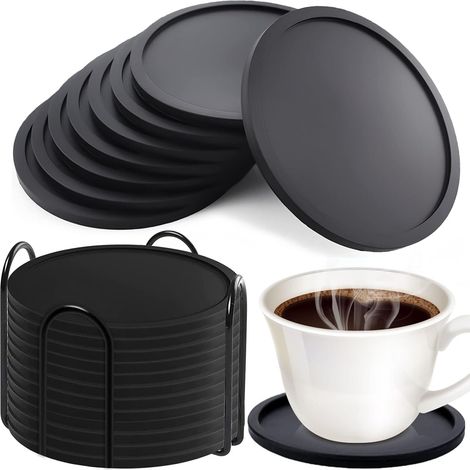 Set Mit 12 Runden, Schwarzen Silikonuntersetzern Mit Einem Durchmesser Von 7 Cm, Rutschfeste Untersetzer, Geeignet Für Bierkrüge Und Kaffeetassen