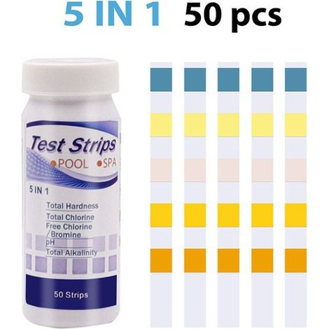 50-teiliges 5-in-1-teststreifenset Für Spa-wasser, Ph-teststreifen Für Aquarien Und Pools Zur Bestimmung Von Härte, Chlor Und Brom