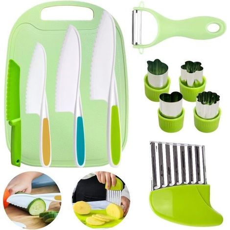 11-teiliges Kinderküchenset – Sicherheitsmesser Aus Edelstahl Und Kunststoff, Schneidebrett, Y-förmiger Sparschäler, Sandwichmesser