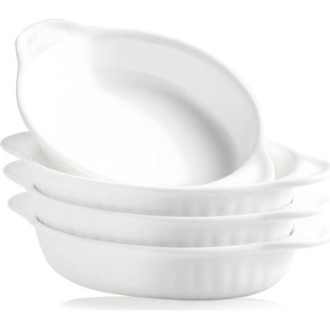(weiß) Set Mit 4 Kleinen Keramik-auflaufformen, 350 Ml, Ovale Backformen Mit Griffen, Gratinformen, Ideal Für 1 Person