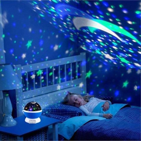 (blau) Kinder-nachtlicht Mit Sternenprojektion, 360° Drehbar - Blau