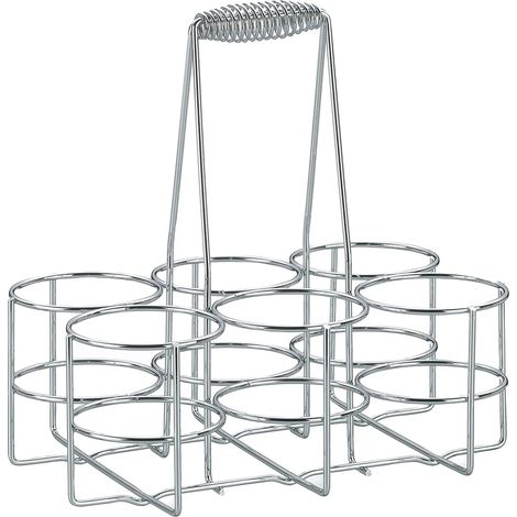 Set, Verchromter Metall-flaschenkorb, 22,5 X 15 X 27 Cm, Innendurchmesser 6,8 X Höhe 9 Cm, Bietet Platz Für 6 Bierflaschen