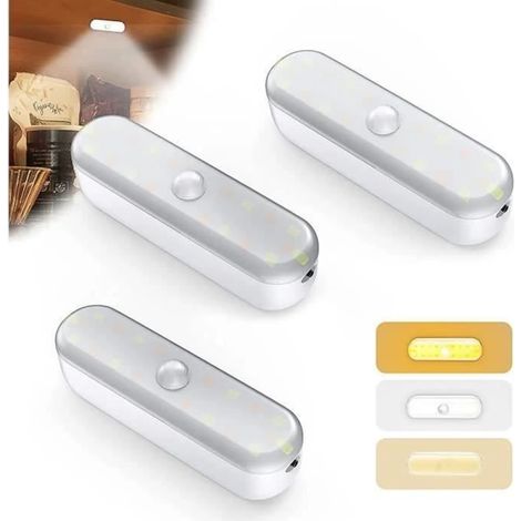 3er-set Nachtlichter, Led-schrankleuchte Mit Bewegungssensor, Usb-wiederaufladbare Kabellose Innenleuchte, Schrankleuchte
