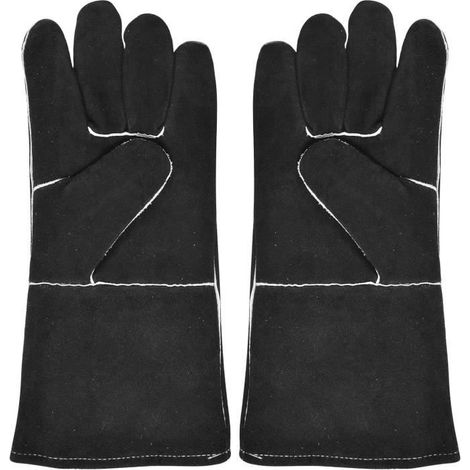 Grillhandschuh, Kaminhandschuh, Ofenhandschuh, Hitzebeständiger Lederhandschuh, Feuerfester Schutzhandschuh (rindsleder, Schwarz)