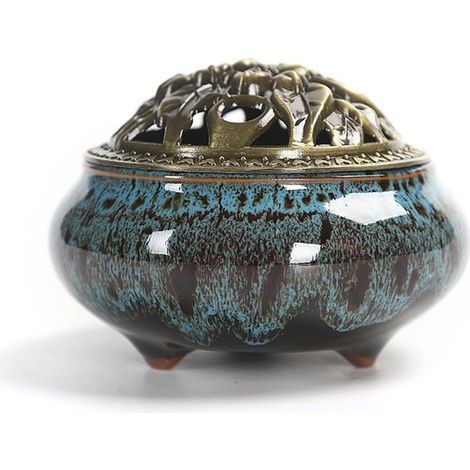 Räuchergefäß Aus Keramik Mit Deckel, Aromatherapie Für Räucherstäbchen Oder -kegel, Aschenbecher Für Spiralen, Dekoratives Wohnaccessoire, Originelle Geschenkidee (saphirblau)