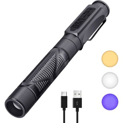 (schwarz) Medizinische Stiftlampe, Usb-aufladbar, 3-farbige Diagnose-stiftlampe, Tragbare Led-stiftlampe Mit Taschenclip