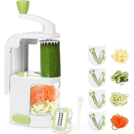 Spiral-gemüseschneider, Manueller Gemüsespiralschneider Mit 4 Klingen, 4-in-1 Spaghetti-gemüseschneider Für Zucchini, Nudeln Und Karotten, Sicher