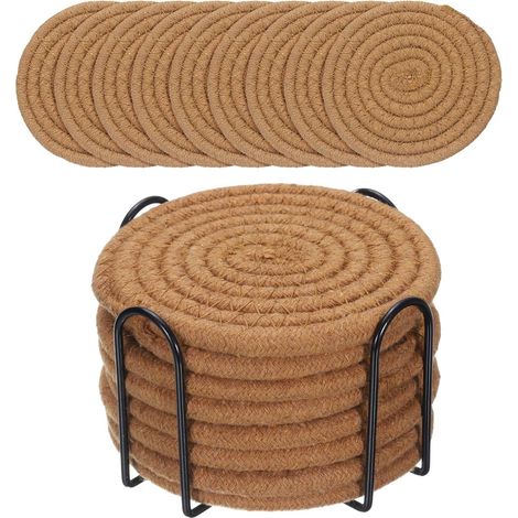 Set Mit 8 Runden, Böhmischen Baumwolluntersetzern In Kaffeefarbe Für Den Esstisch, Dicke Isoliermatte, Runde Teesets (mit Ständer), 8 Stück