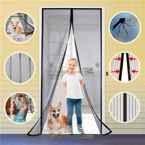 Magnetisches Moskitonetz Mit 2 Engmaschigen Streifen, Schützt Vor Fliegenden Mücken Und Insekten An Türen Und Fenstern, 100 X 210 Cm