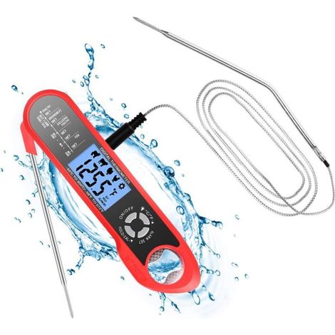 Küchenthermometer Mit Zwei Sonden, Langem Kabel, Elektronischem Lcd-sofortanzeigethermometer Für Das Kochen In Der Küche (rot)